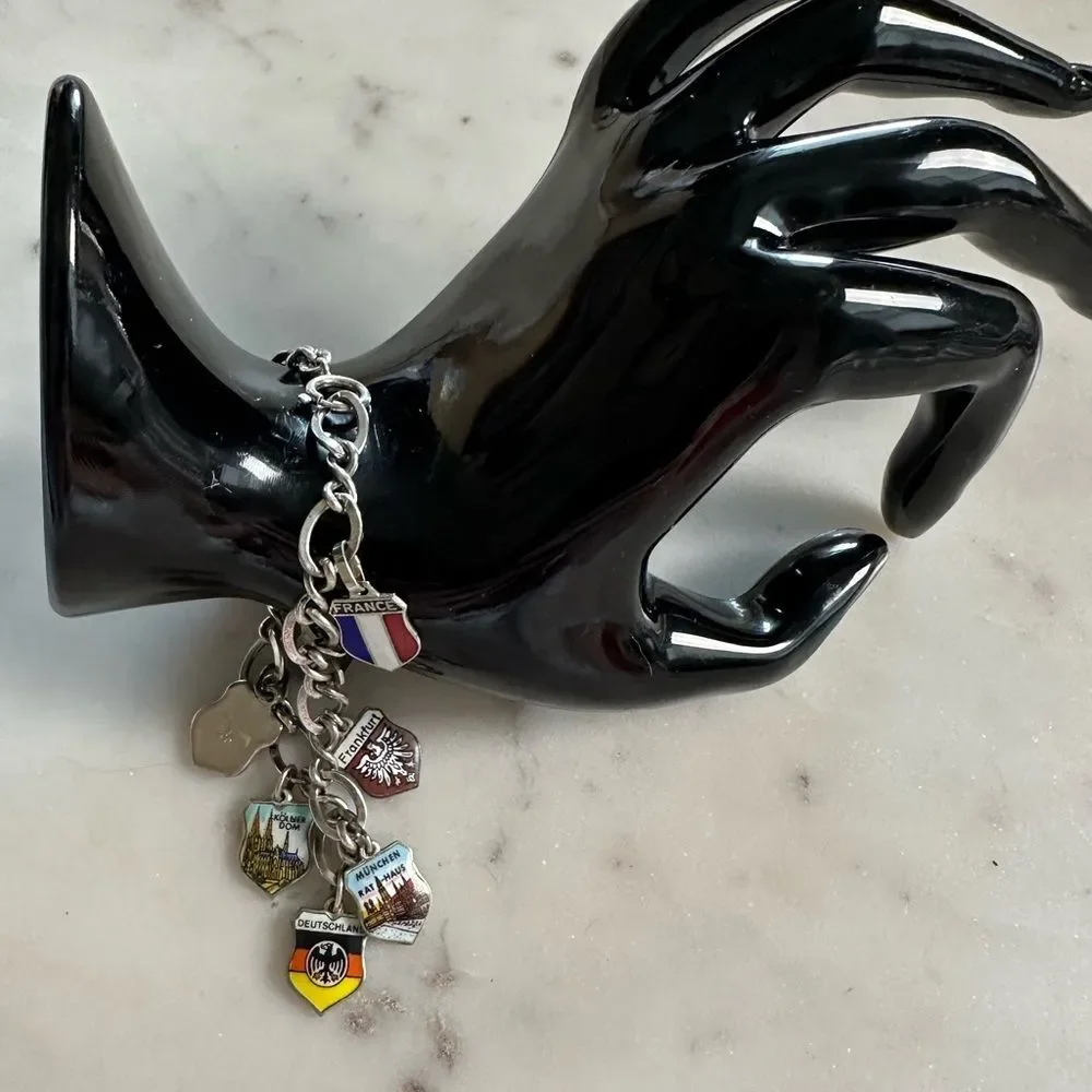 Vintage Sterling Silver Travel Charm Bracelet European City & Country Ch…